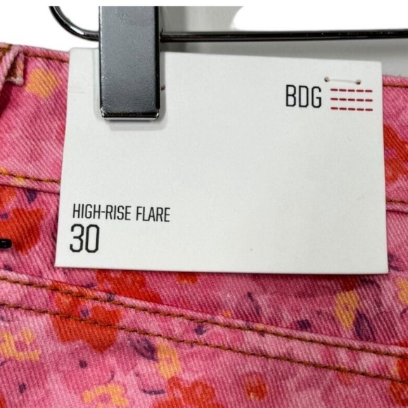 BDG Pink and Red Floral High-Rise Flare Jeans NWT - Picture 6 of 8